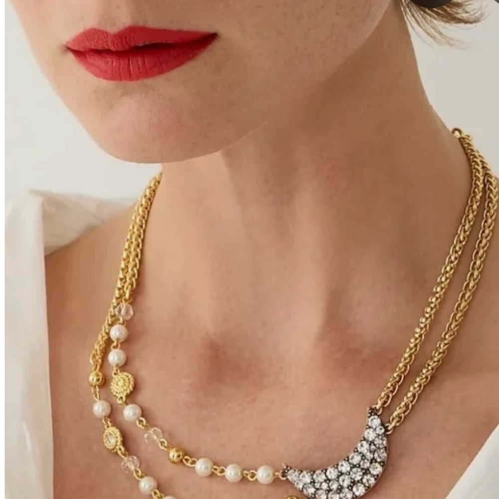 J. Crew Gold and Silver Asymmetrical Necklace with Crystals - Picture 1 of 2